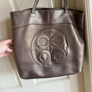 Vintage COACH Bag Op Art Julia Perry Metallic Gold Leather Laura Embossed Tote